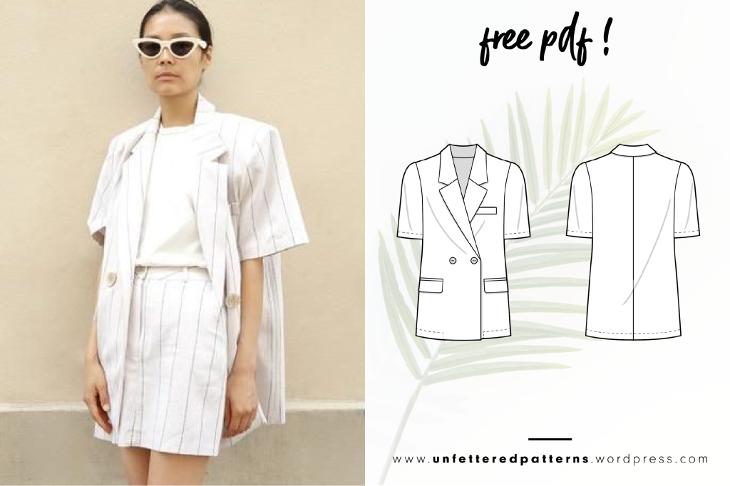 Loose blazer with short sleeves – Free sewing pattern download PDF #UP1005