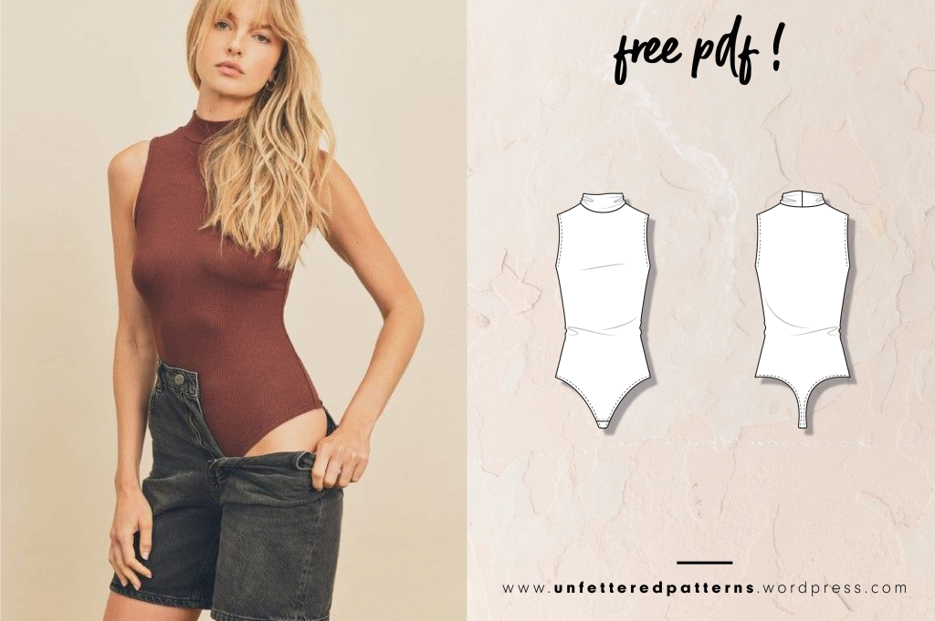 Sleeveless bodysuit with high neck – Free sewing pattern download PDF  #UP1018 – Unfettered Patterns